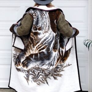 Handmade Vintage Biederlack Stylish Tiger Momma Blanket Jacket Long Coat